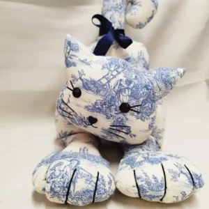 Chat couche BLEU imprime Toile de Jouy