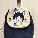 Velours côtelé marine imprimé chats pirates