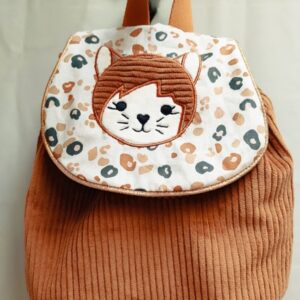 sac à dos enfant en velours côtelé cognac et doublure graou