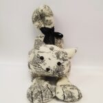 Chat couché toile de Jouy Gris et lin